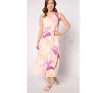 Naturals d & co. Midi Dress Watercolors Pink Orange Slvls NWOT Cotton Blend XSP